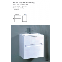 ECT Vanity-Bella Wall Hung Ceramic Top 1 Tap Holes White Gloss Finish 2 Drawers